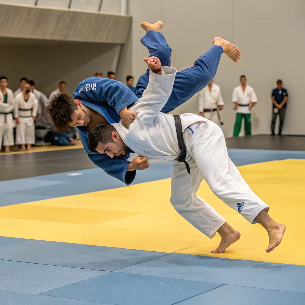Judo grappling technique demonstration